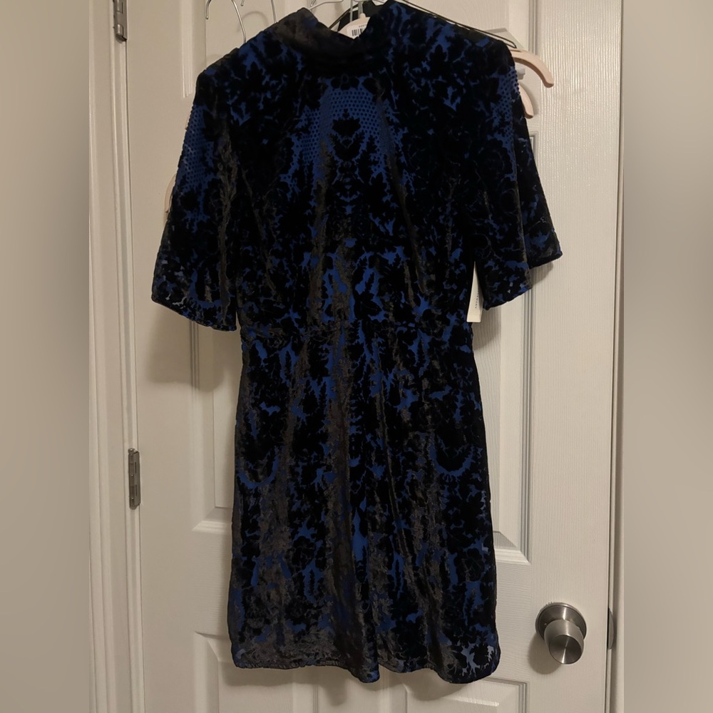 NWT Anthropologie Blue and Black Velvet Mini Dress